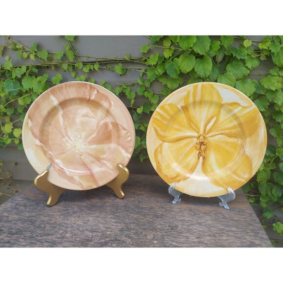 Set Of 2 Pier 1 Watercolor Blooms8 1/4" Salad Plates - Picture 1 of 4